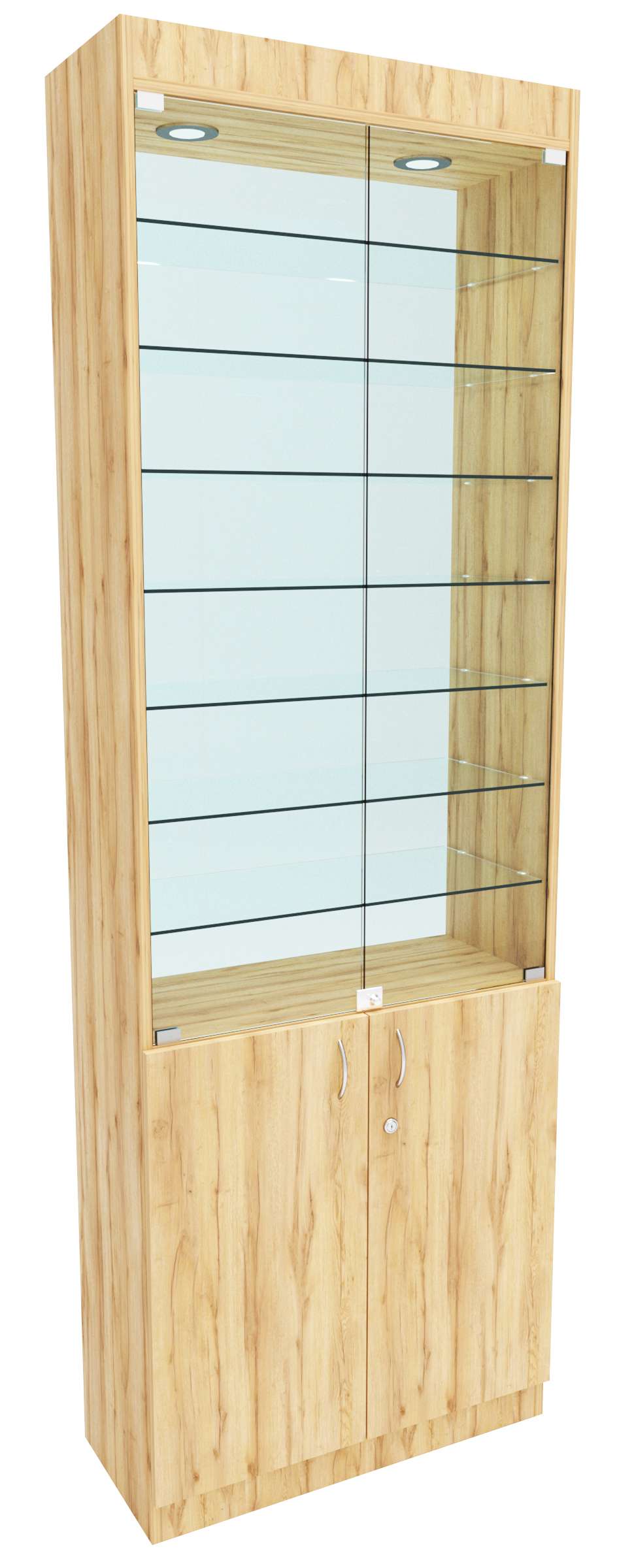 Стеклянная витрина №6-2 с каркасом из ДСП (задняя стенка - стекло) Дуб Золотистый