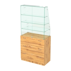 Закрытый прилавок с наклонным фасадным стеклом Селена-115, Дуб Золотистый