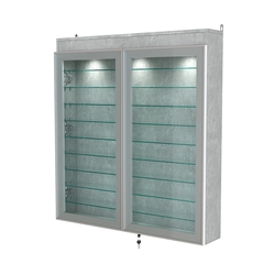 Витрина настенная №4-7А с фризом и девятью стеклянными полками серии Collecto, Метрополитан Грей