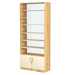 Стеллаж из ДСП с 6-ю полками 350x900 мм серии LEVEL-6 №13-1 (З/C - СТЕКЛО), Дуб Золотистый и Крем Вайс