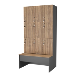 Шкаф для раздевалок со скамейкой КОМБО-Трио №3-1, Темно-серый+Дуб Канзас коричневый