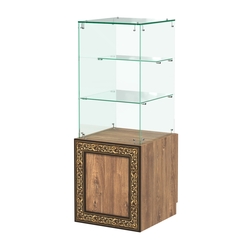 Стеклянный прилавок с декором и тумбой №СПБА-31, Дуб Канзас коричневый