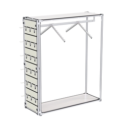 Хромированный стенд-вешало ETD-12 №1-3 (торец-ЭП) с полками ДСП 16мм, Ясень Анкор светлый