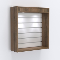 Витрина настенная №201-2В открытая с эконом панелью и подсветкой, Орех