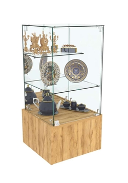 Торговый пристенный прилавок Зеркало со стеклянной дверкой №111 (закрытый), Дуб Золотистый