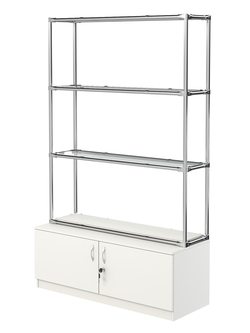Хромированный стеллаж с прозрачными полками №2 с тумбой Т-21, Белый