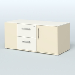 Тумба двусторонняя с отсеком и двумя открытыми полками Платинум Персонал, Крем Вайс + Белый