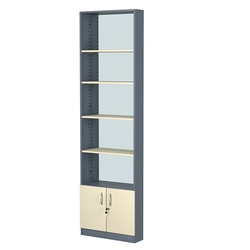 Стеллаж из ДСП с 4-мя полками 150x600 мм серии LEVEL-4 №2-2 (З/C - ЗЕРКАЛО), Темно-серый + Крем Вайс