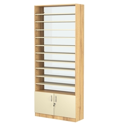 Стеллаж из ДСП с 10-ю полками 300x900 мм серии LEVEL-10 №12-1 (З/C - СТЕКЛО), Дуб Золотистый и Крем Вайс