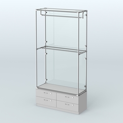 Торговая система ХРОМ (задняя стенка - стекло) 1200 мм №1-2 с тумбой Т-14 и поручнями, Серый