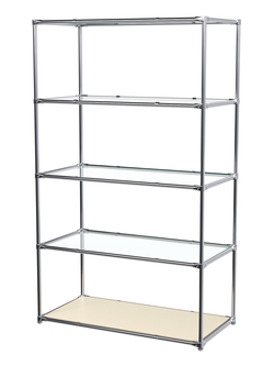 Торговый хромированный стеллаж с прозрачными полками №6, Крем Вайс
