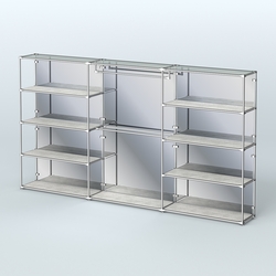 Торговая система ХРОМ (задняя стенка - зеркало) 3600 мм с полками ДСП и поручнями №1, Метрополитан Грей