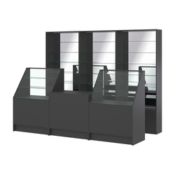 Комплект стеллажей со стеклянными полками U-6 №12-2 и прилавков ЭК-07, Черный