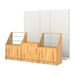 Комплект металлических стеллажей с перфорацией и прилавков ЭК-7, Дуб Золотистый