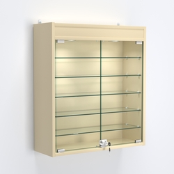 Витрина настенная №201-7А с пятью полками из стекла и верхней подсветкой, Крем Вайс