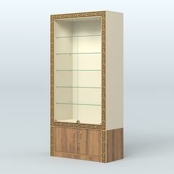 Витрина прямоугольная с декором №ВБА-501, Крем Вайс + Орех