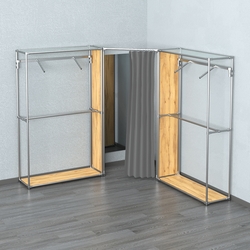 Примерочная с зеркалом из системы ХРОМ с поручнями №4-1, Дуб Золотистый