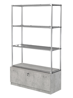 Хромированный стеллаж с тонированными полками №3 с тумбой Т-11, Метрополитан Грей