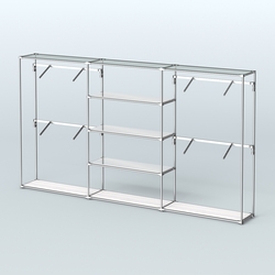 Торговая система ХРОМ без ДСП 3600 мм с зеркальными полками и поручнями №5, Ясень Анкор светлый