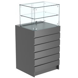 Торговый прилавок со стеклянной надставкой и фасадными панелями №5Э-01, Темно-Серый