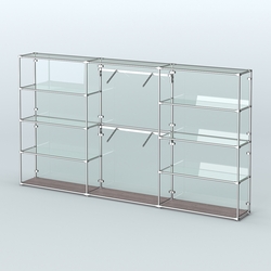 Торговая система ХРОМ (задняя стенка - стекло) 3600 мм с прозрачными полками и поручнями №6, Ясень Анкор темный