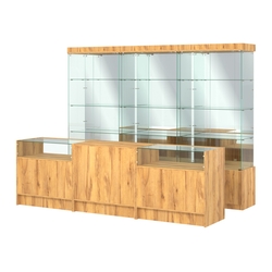 Комплект стеклянных витрин ИС-03 и прилавков ЭК-2, Дуб Золотистый