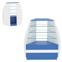 Торговый прилавок со стеклом серии БРИЗ №3 угловой (внешний угол), Делфт голубой U525 ST9