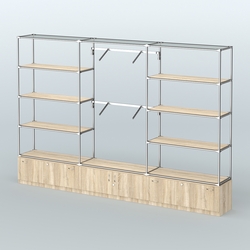 Торговая система ХРОМ без ДСП 3600 мм с тумбами Т11, Т21, полками ДСП и поручнями №4, Дуб Сонома