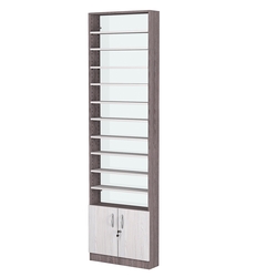 Стеллаж из ДСП с 10-ю полками 150x600 мм серии LEVEL-10 №2-1 (З/C - СТЕКЛО), Ясень Анкор темный + Ясень Анкор светлый