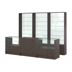 Комплект стеллажей со стеклянными полками U-6 №12-1 и прилавков ЭК-03, Дуб Венге