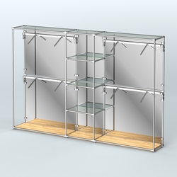 Торговая система ХРОМ (задняя стенка - зеркало) 3030 мм с прозрачными полками и поручнями №8, Дуб Золотистый