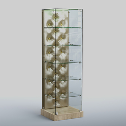 Низкая стеклянная витрина КАПИТОНЕ №501-ХП, Дуб сонома + Экокожа золотистая