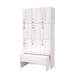 Шкаф для раздевалок с задвижной скамейкой КОМБО-Трио №3-2, Ясень Анкор светлый