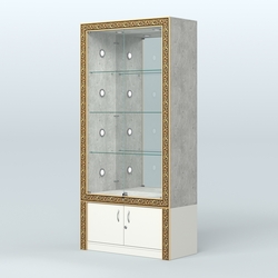 Витрина выставочная с декором №ВБА-3С, Метрополитан Грей + Белый