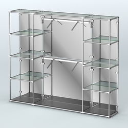 Торговая система ХРОМ (задняя стенка - зеркало) 2430 мм с прозрачными полками и поручнями №7, Черный