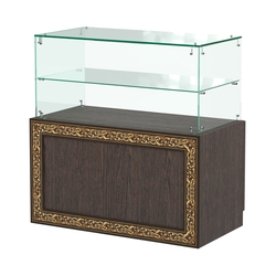 Стеклянный прилавок с декором и накопителем №СПБА-01, Дуб Венге