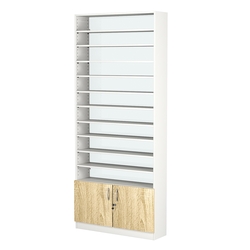 Стеллаж из ДСП с 10-ю полками 250x900 мм серии LEVEL-10 №11-1 (З/C - СТЕКЛО), Белый + Дуб Сонома