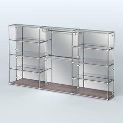 Торговая система ХРОМ (задняя стенка - зеркало) 3600 мм с зеркальными полками и поручнями №1, Ясень Анкор темный