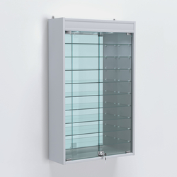 Витрина настенная №202-8А высокая с девятью полками, зеркалом и подсветкой, Серый