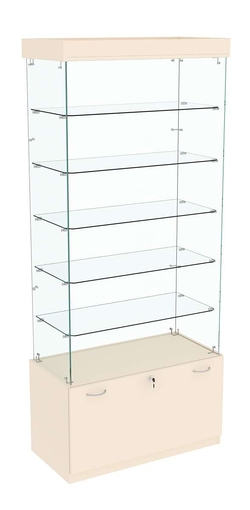 Витрина Кристалл №601 прямоугольная (З/C - стекло), без дверей, Крем Вайс