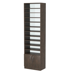 Стеллаж из ДСП с 10-ю полками 350x600 мм серии LEVEL-10 №6-1 (З/C - СТЕКЛО), Дуб Венге