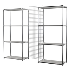 Сетчатый стеллаж СТИЛЬ с полками ДСП и решеткой №31-3, Метрополитан Грей