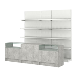 Комплект металлических стеллажей с полками и прилавков ЭК-2, Метрополитан Грей