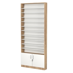 Стеллаж из ДСП с 10-ю полками 150x900 мм серии LEVEL-10 №9 (З/C - ДВП), Дуб Канзас коричневый + Белый