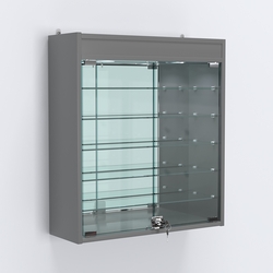 Витрина настенная №201-8А с пятью полками, подсветкой и зеркалом, Темно-Серый