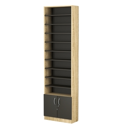 Стеллаж из ДСП с 9-ю полками 250x600 мм серии LEVEL-9 №4 (З/C - ДВП), Дуб Сонома + Черный