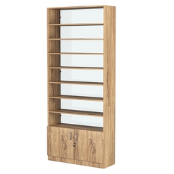 Стеллаж из ДСП с 7-ю полками 300x900 мм серии LEVEL-7 №12-1 (З/C - СТЕКЛО), Дуб Канзас коричневый