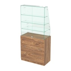 Закрытый прилавок с наклонным фасадным стеклом Селена-115, Дуб Канзас коричневый