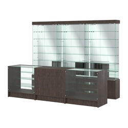 Комплект стеклянных витрин ИС-32 и прилавков ЭК-4, Дуб Венге