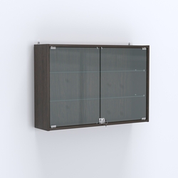 Витрина настенная №203-1А широкая со стеклянными полками, Дуб Венге